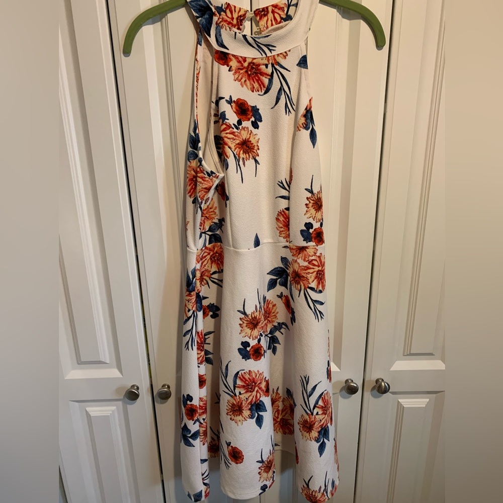 No Boundaries Cream Maxi Dress with Orange & Navy Floral Print
